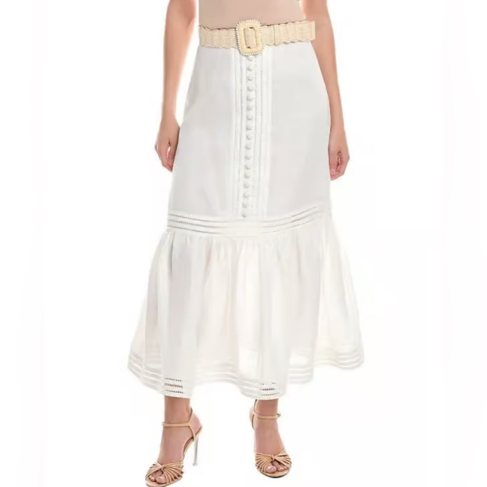 ZIMMERMANN JUDE TRIM BELTED MIDI SKIRT SIZE 2